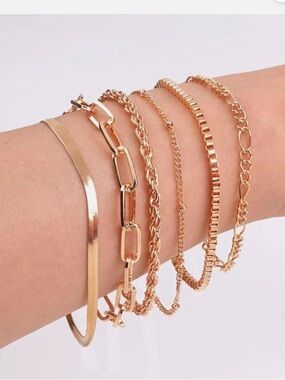 Gold Tone Women's Bracelet Set 6 Pieces